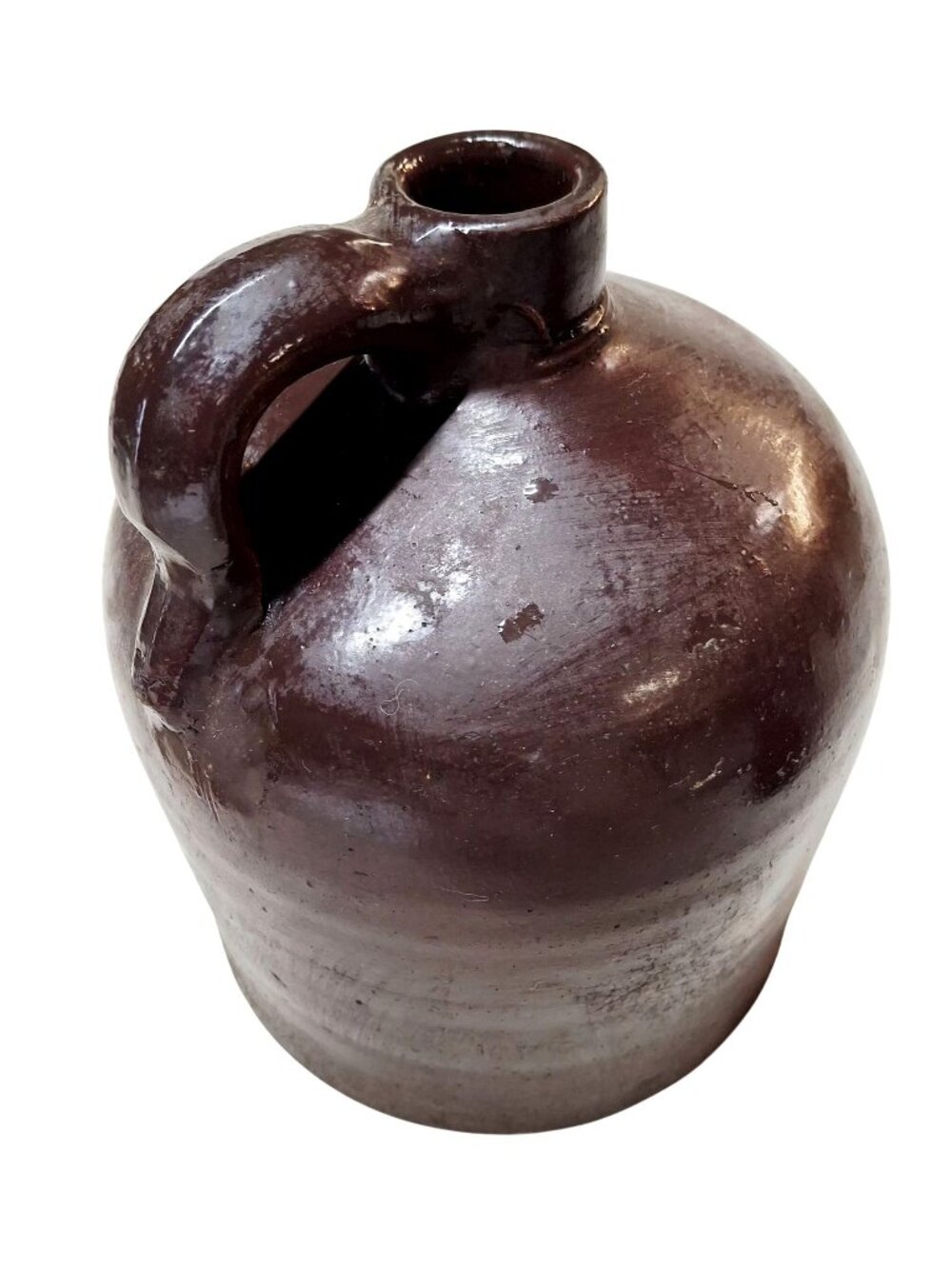 Antique Dark Brown Glazed Stoneware Jug, Old Brown Pottery Whiskey Moonshine Jug